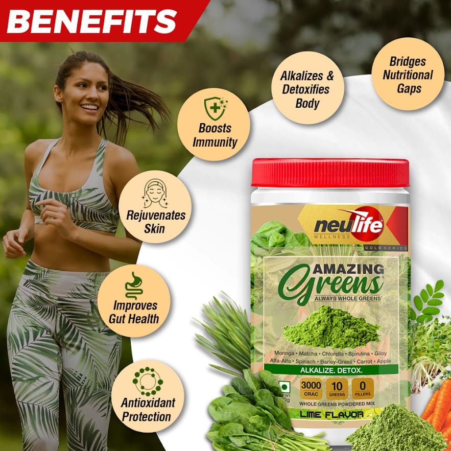 NEULIFE AMAZING GREENS® Organic Raw Super Greens Powder w/10 Superfoods ...